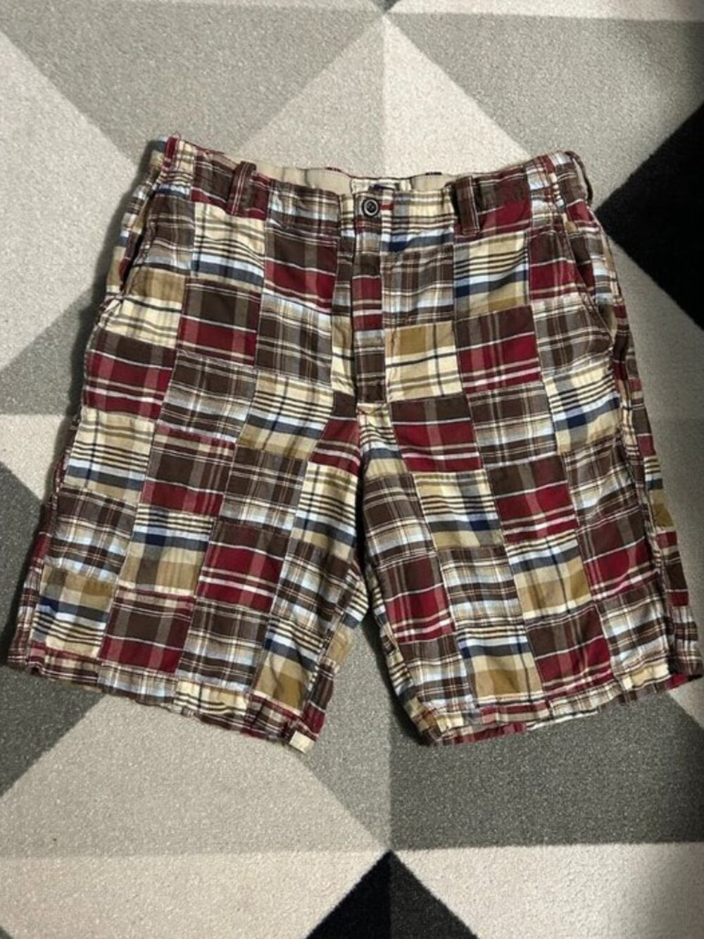 Arrow Y2K Madras Patchwork Plaid 100% Cotton Shorts Preppy Men's Size 34 X 9.5